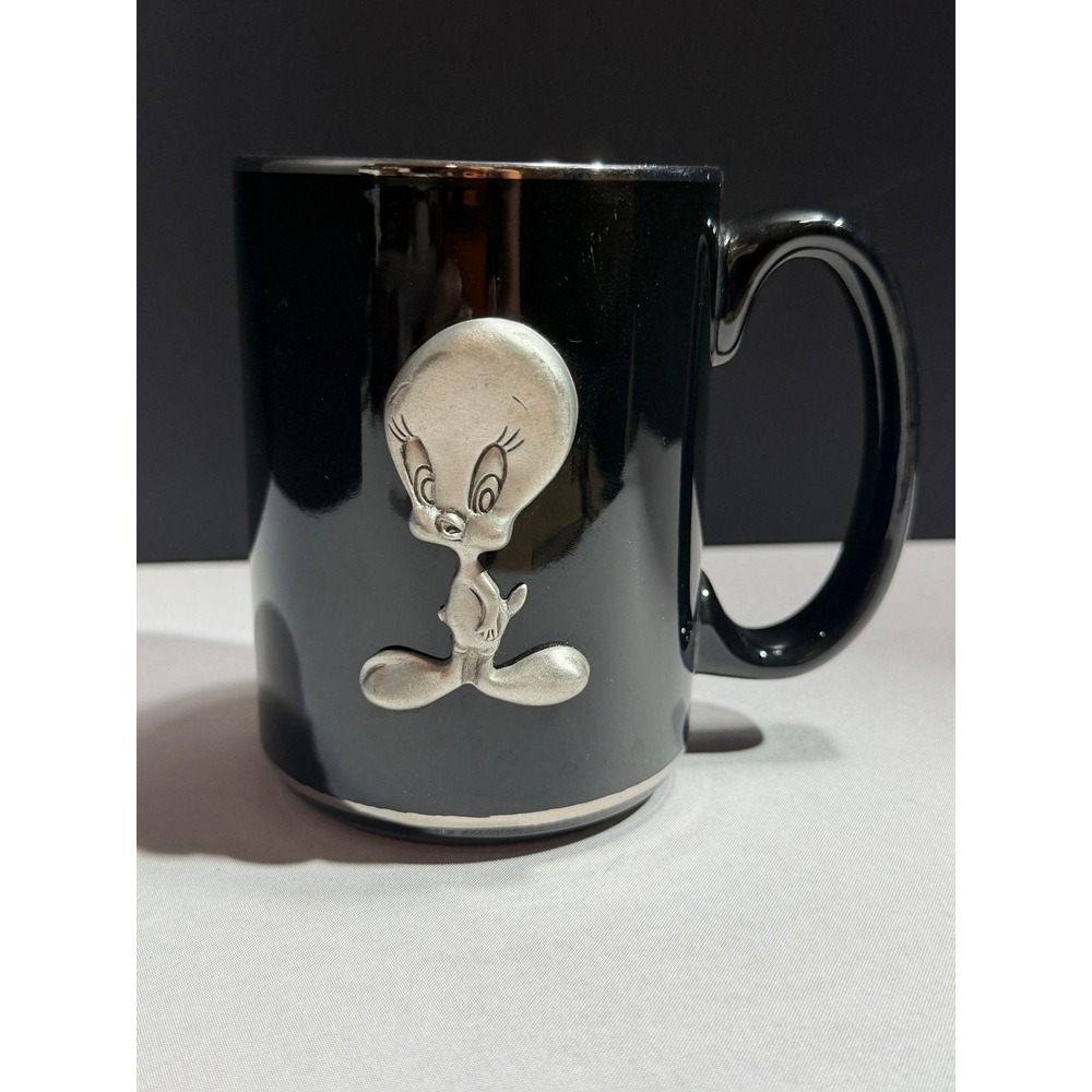 Looney Tunes Tweety Bird Black Ceramic Mug with 3D Raised Metal Emblem